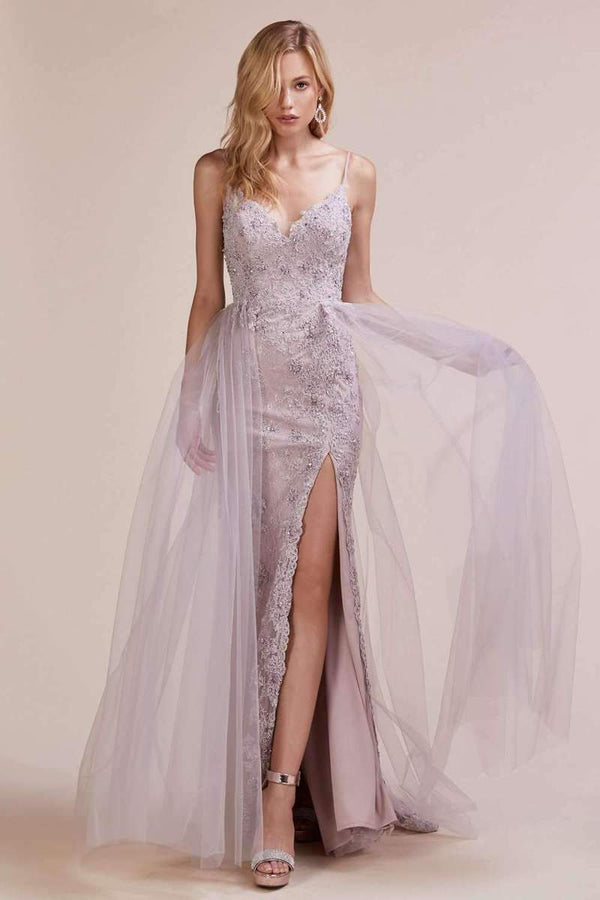 AL Mauve Lace Tulle Overskirt Gown