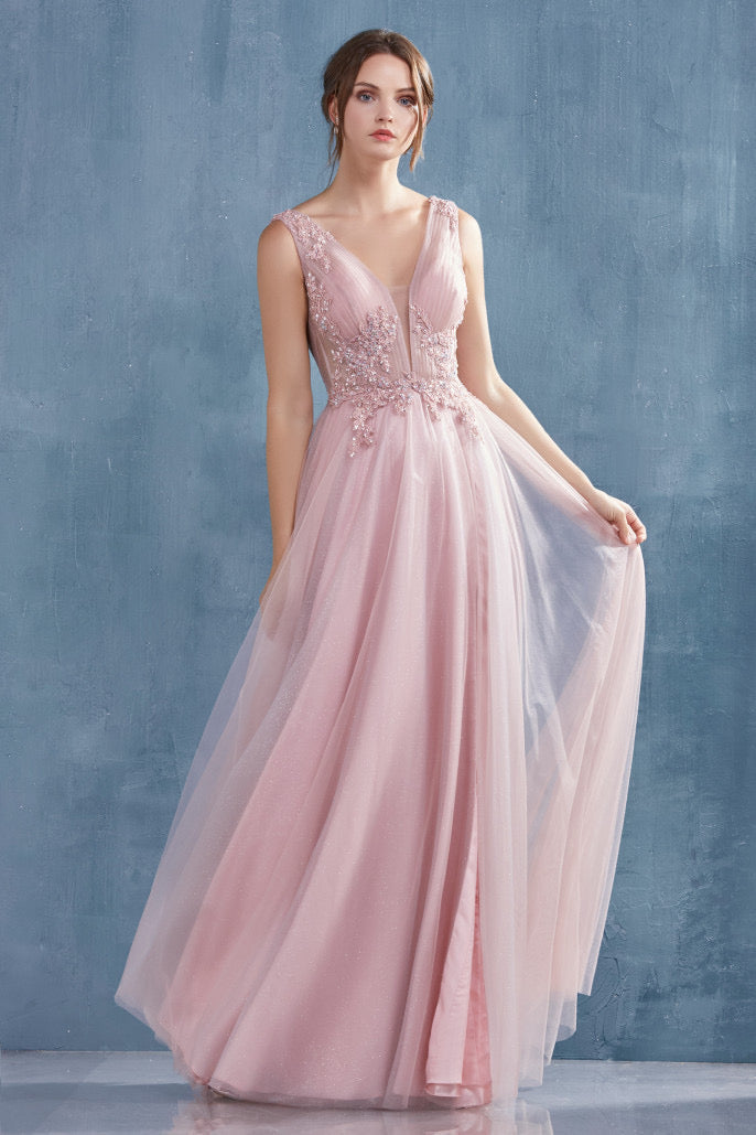 AL Melody Pink Rose Tulle Gown