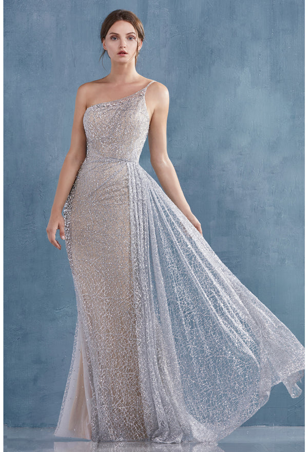 AL Nora Silver One Shoulder Glittery Gown