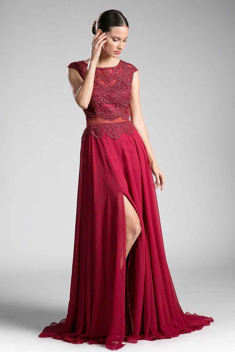 CD Cap Sleeve Beaded Red Gown