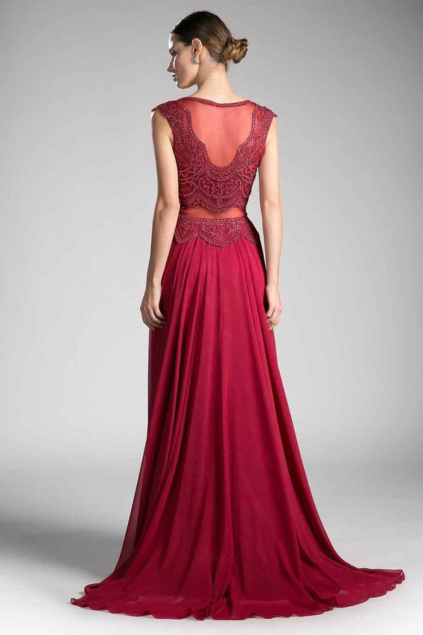 CD Cap Sleeve Beaded Red Gown