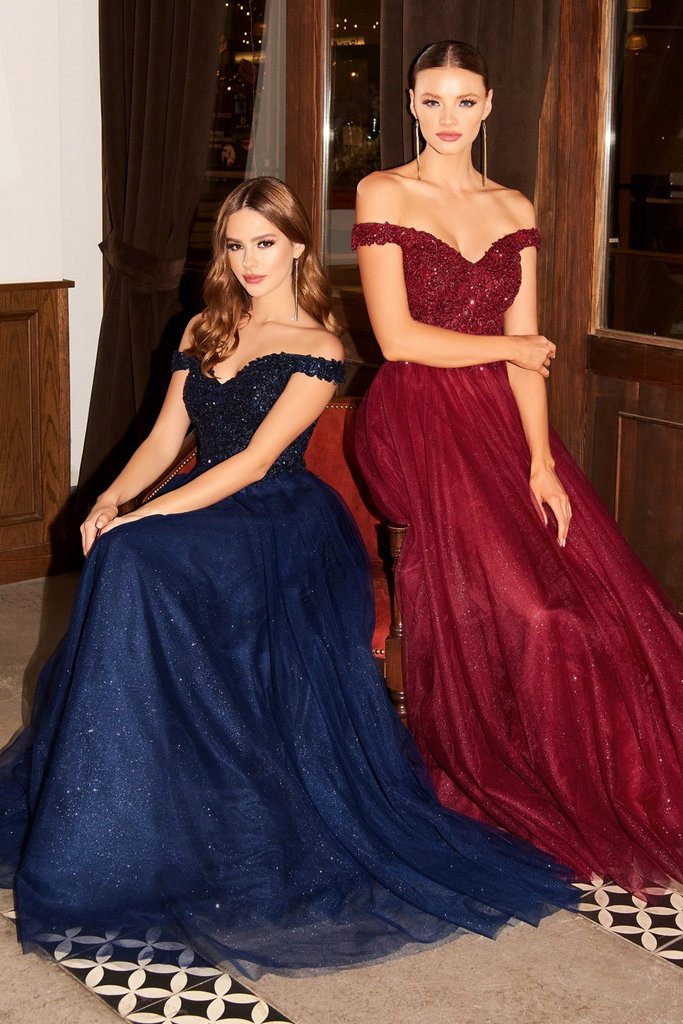 CD Metallic Lace Navy Gown
