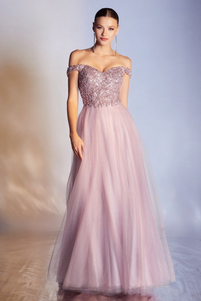 CD Metallic Lace Pink Gown