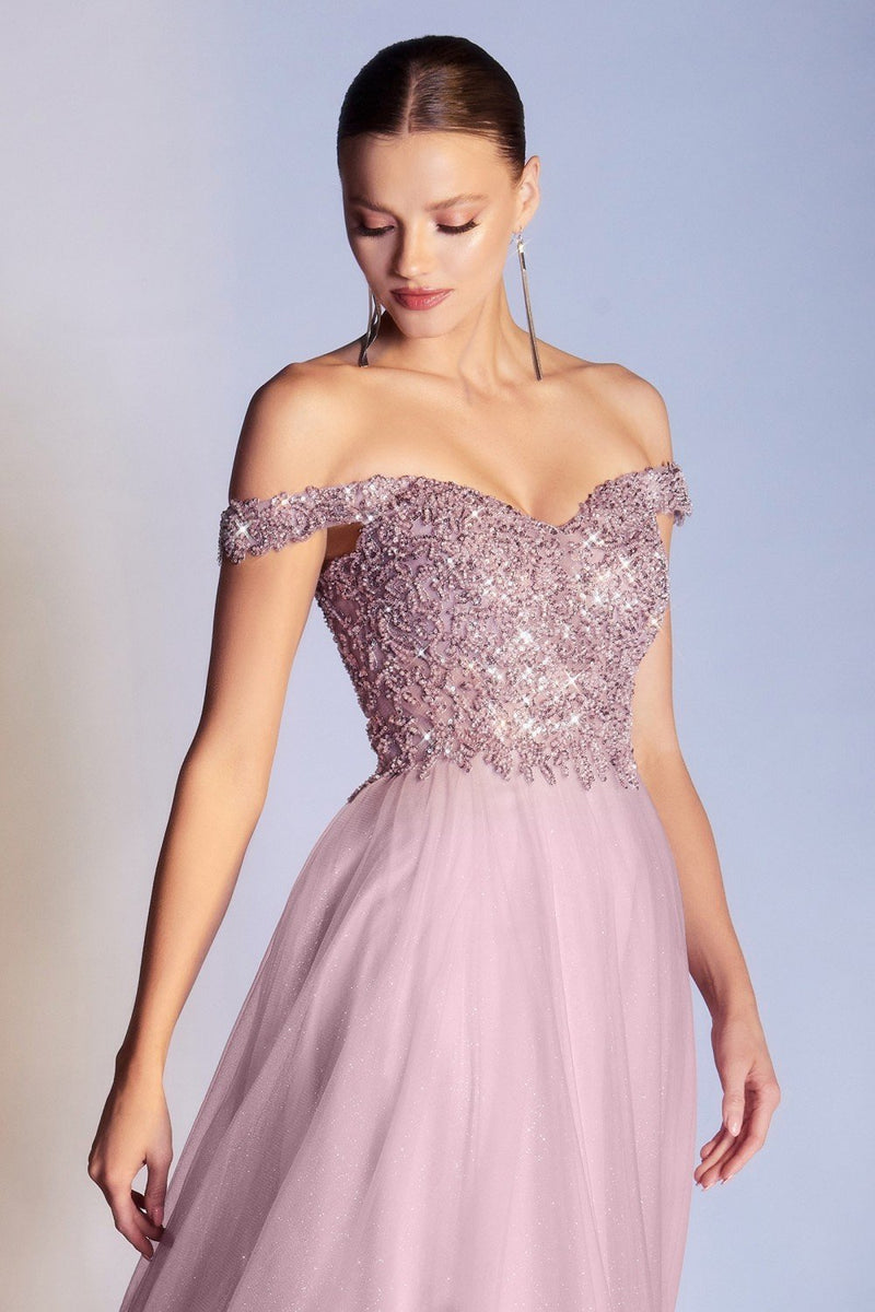 CD Metallic Lace Pink Gown