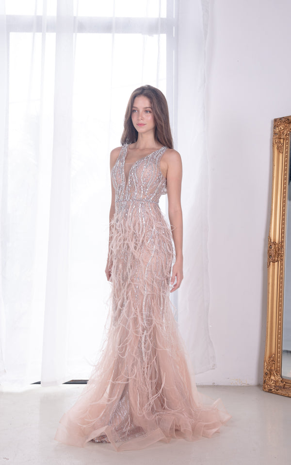 Evandale Furry Pink Nude Gown