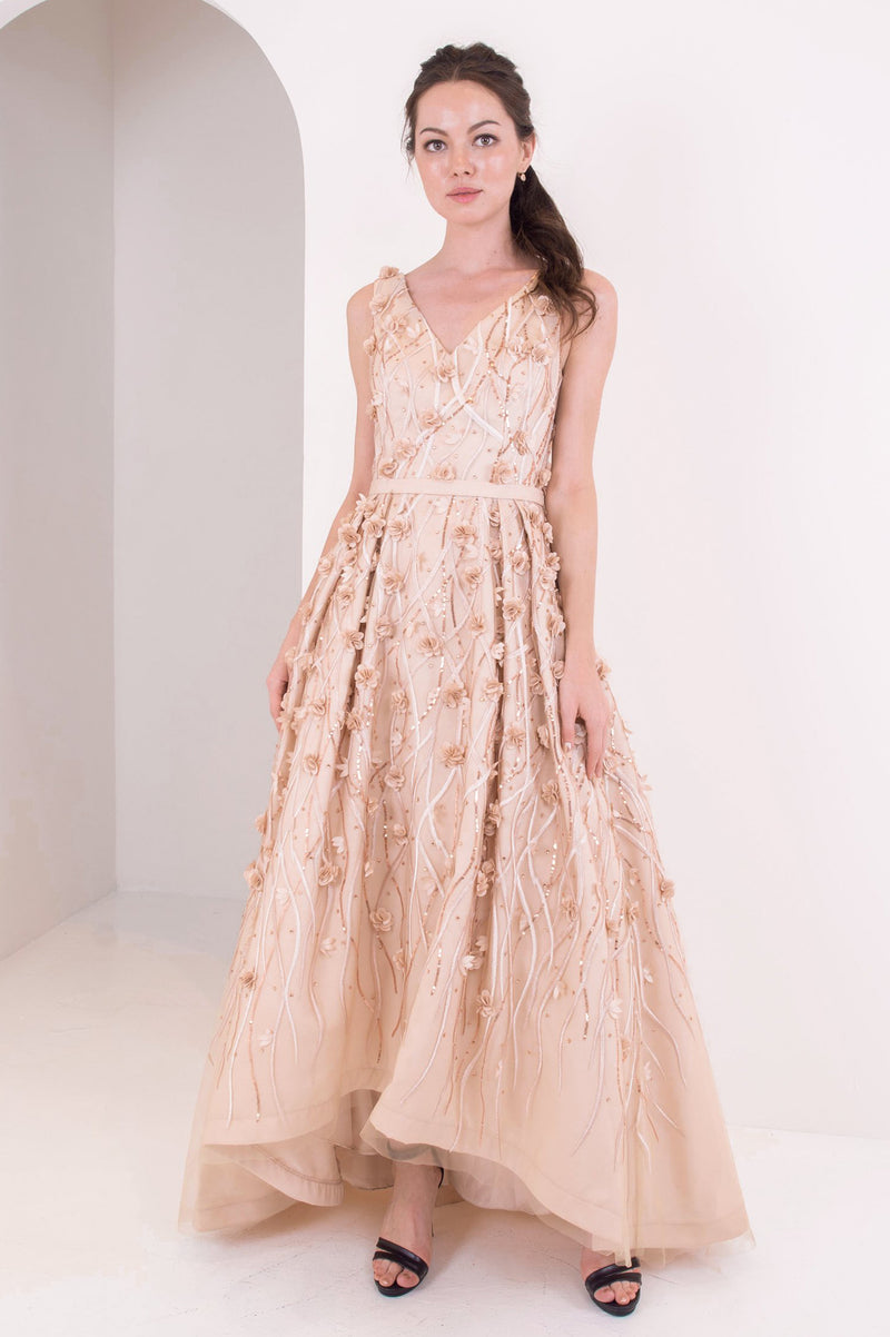 Floral Rose Gold Midi Gown
