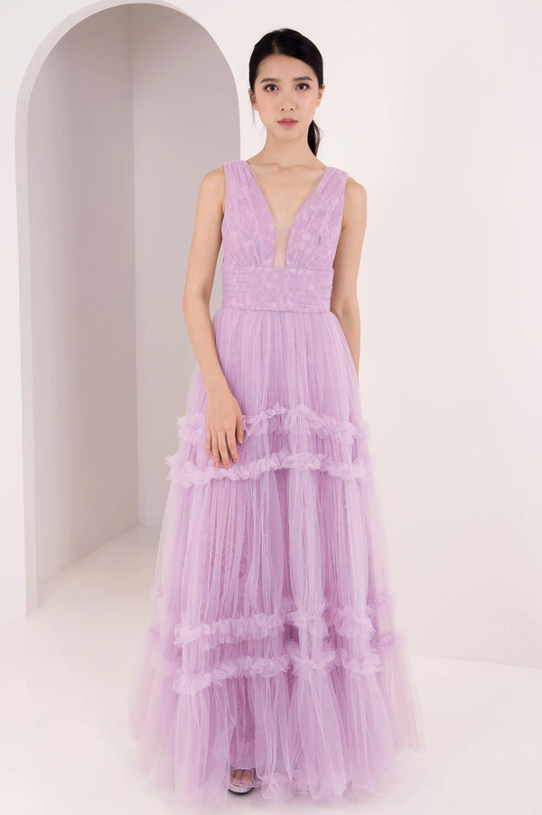 Hygea Ruffle Lilac Tulle Gown