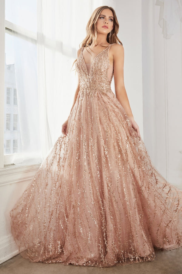 Long Sleeve Sparkly Rose Gold Ball Gown Wedding Dresses FD1997 viniodr –  Viniodress