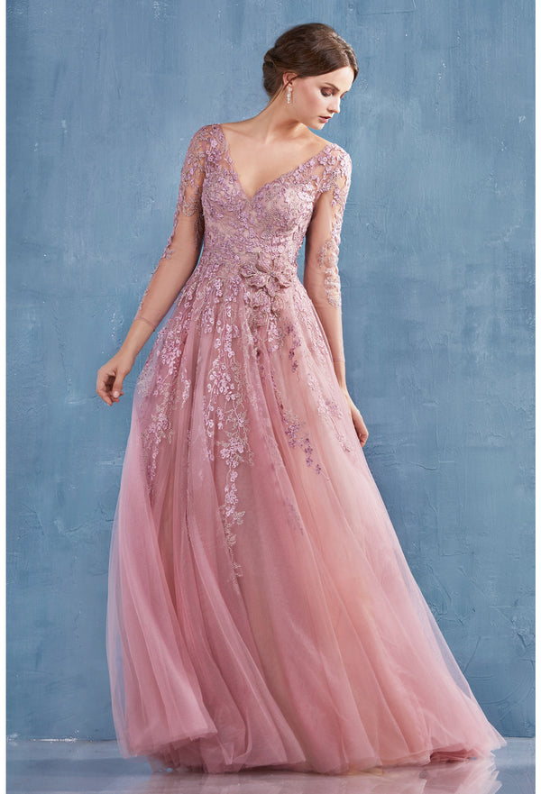 AL Zoe Cherry Blossom Pink Long Sleeve Gown
