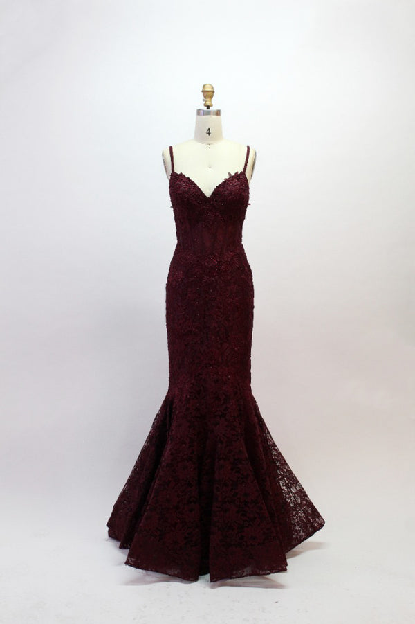 Aylin Floral Maroon Mermaid Gown