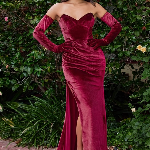 CD Larisa Velvet Burgundy Gown With Gloves – GlamEdge Dress & Gown
