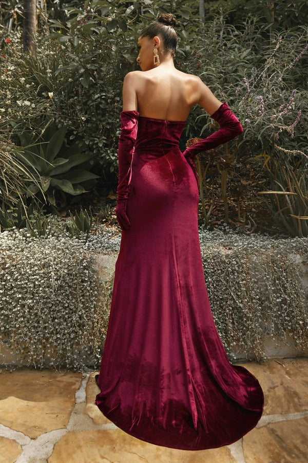 CD Larisa Velvet Burgundy Gown With Gloves – GlamEdge Dress & Gown