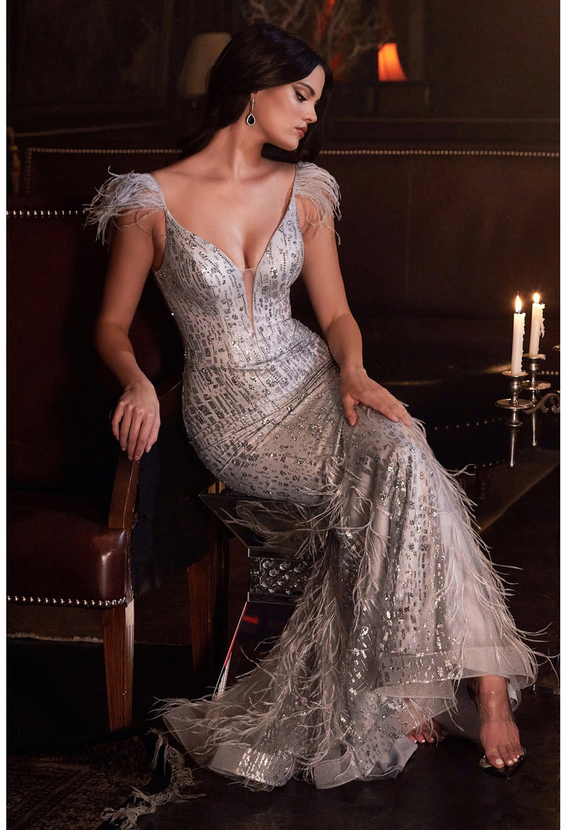 CD Thea Silver Feather Gown