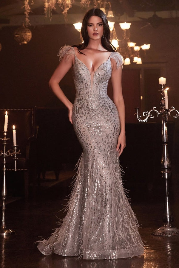 CD Thea Silver Feather Gown