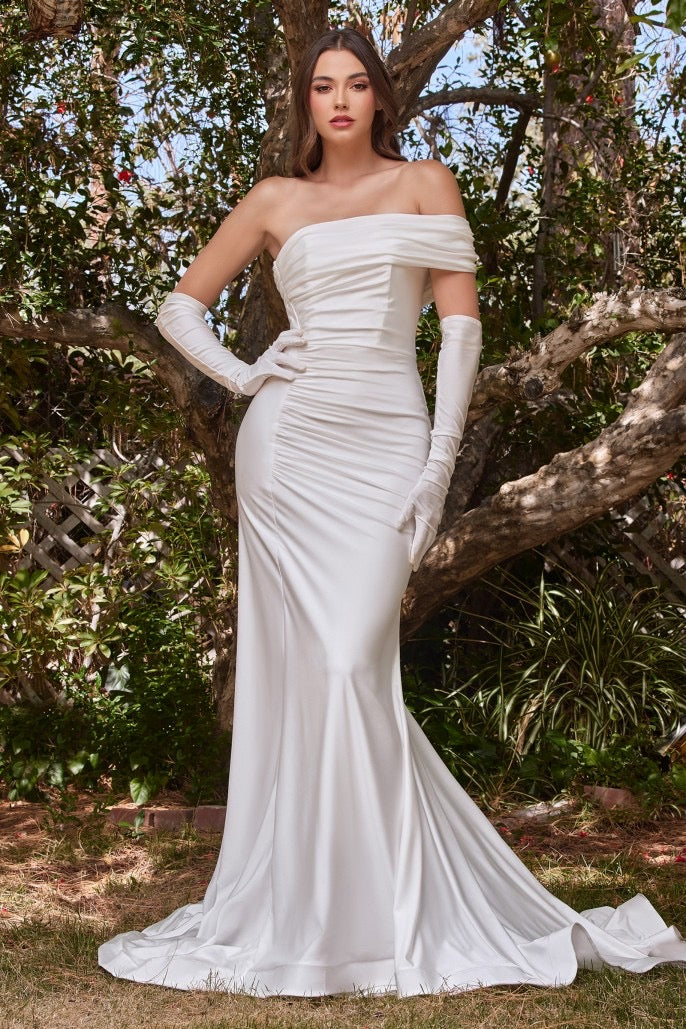 CD Candace Satin White Gown With Gloves – GlamEdge Dress & Gown