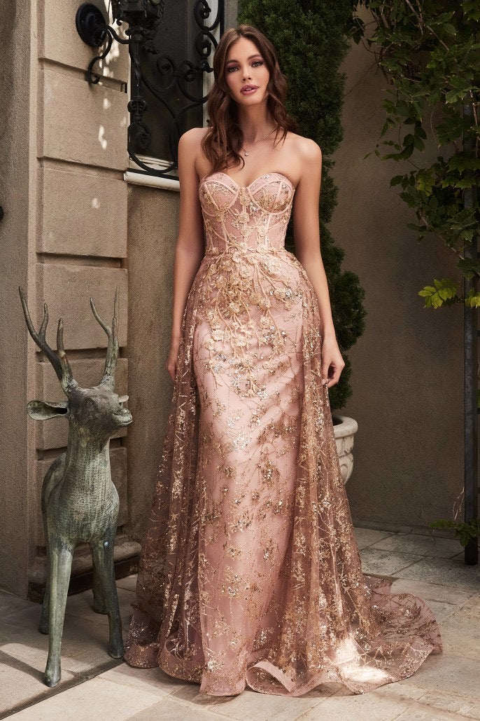 CD Odelia Rose Gold Floral Corset Gown