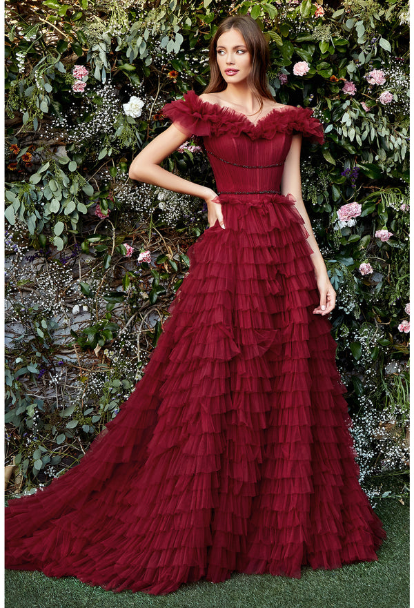 AL Rouge Tulle Maroon Gown