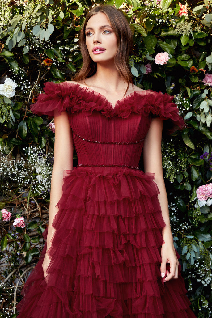 AL Rouge Tulle Maroon Gown