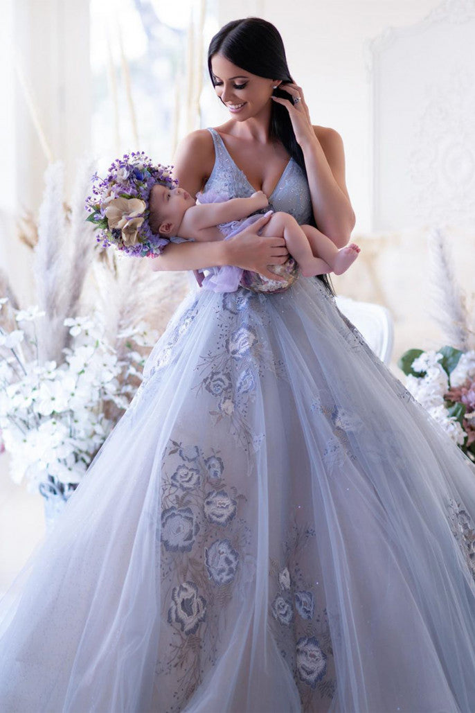 AL Lilian Ethereal Blue Floral Gown
