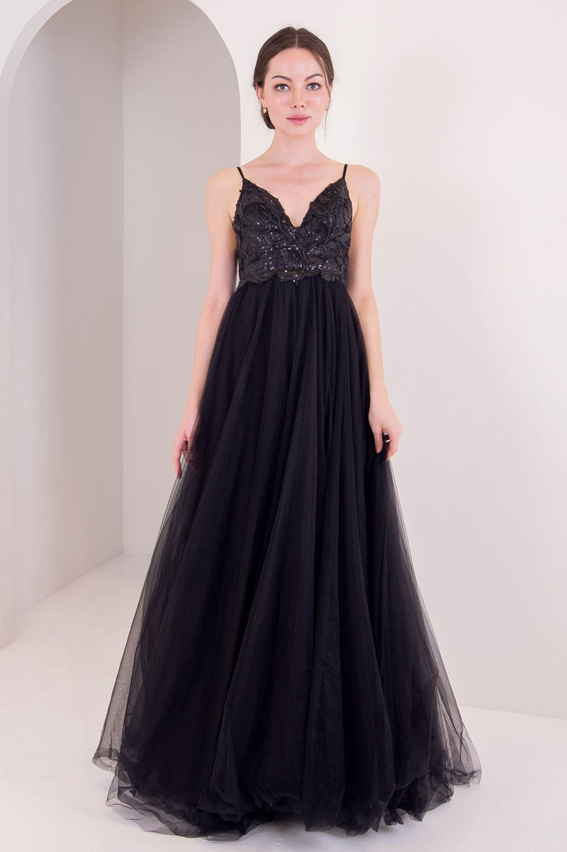 JA Floral Black Sheer Gown