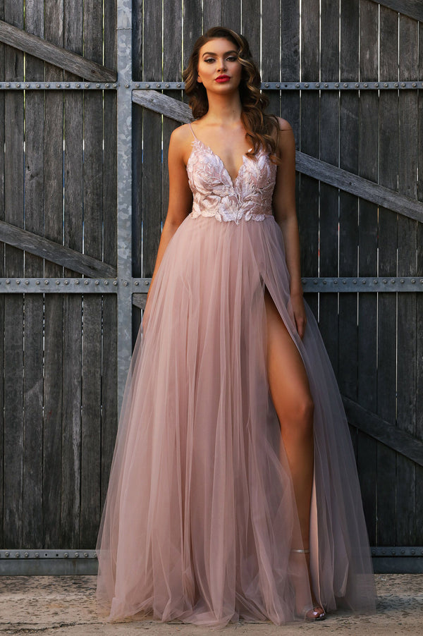 JA Floral Dusty Pink Sheer Gown