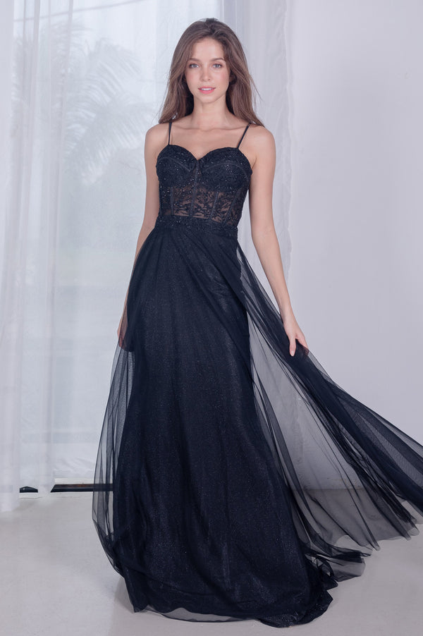 Lace Corset Stardust Black Gown