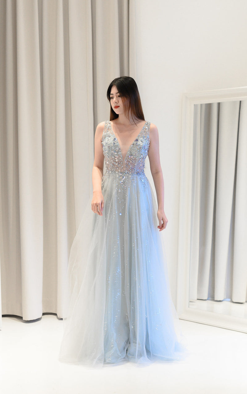 Lite Shell Misty Blue Gown – GlamEdge Dress & Gown