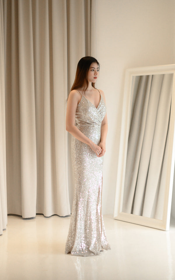 Lite Silver Sequin Gown
