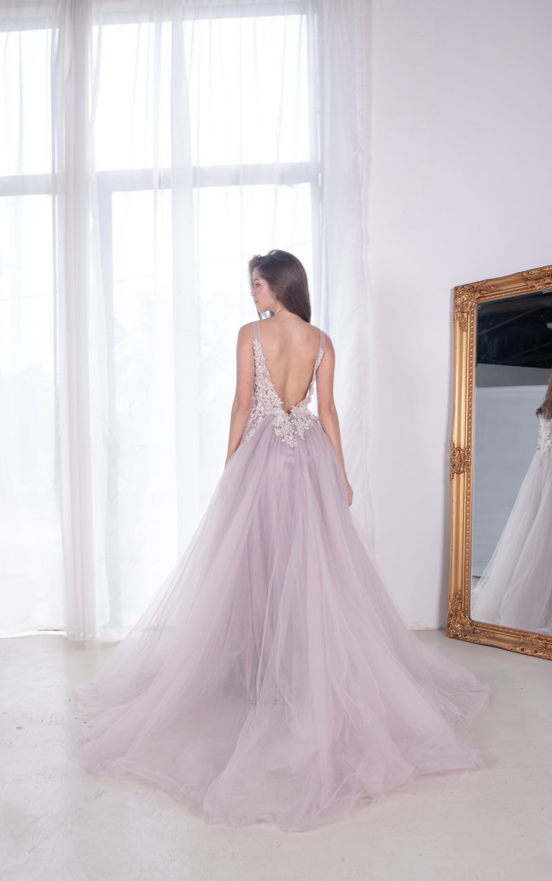 Crystal Mauve Tulle Ball Gown