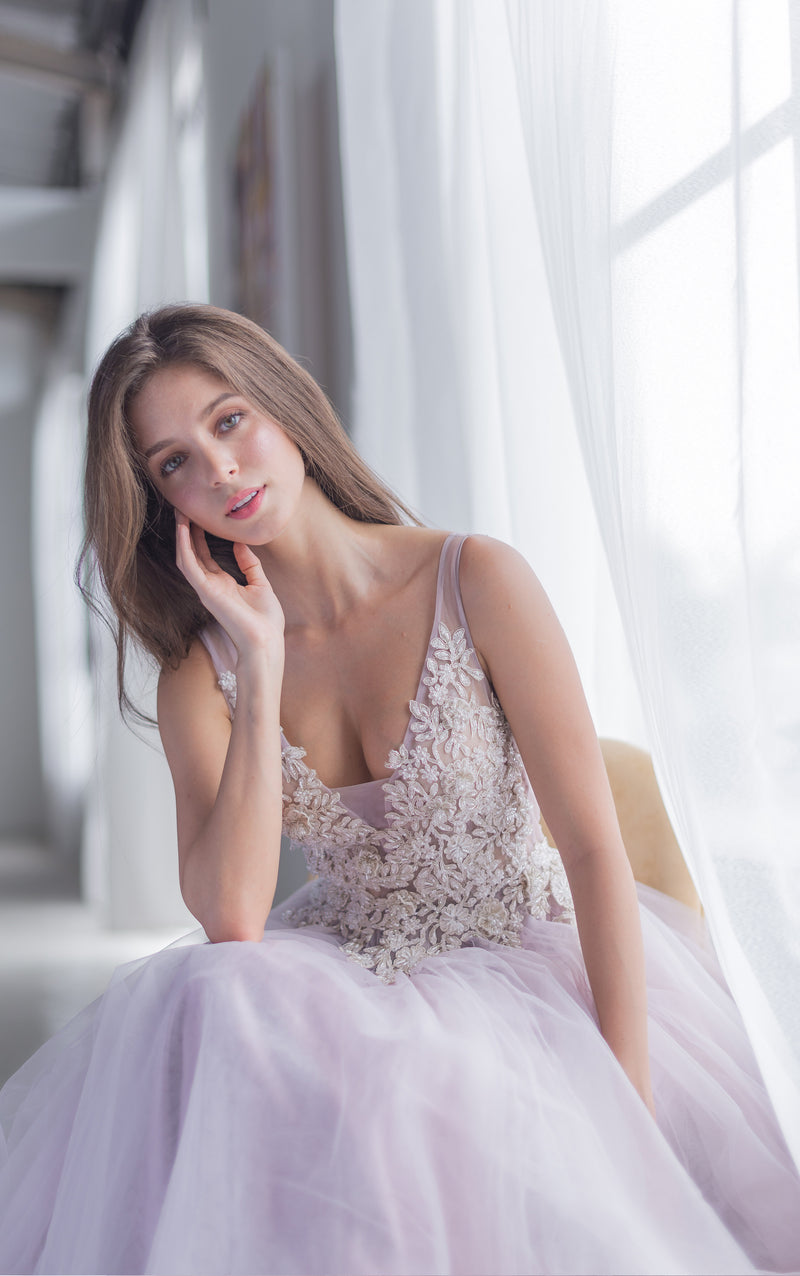 Crystal Mauve Tulle Ball Gown