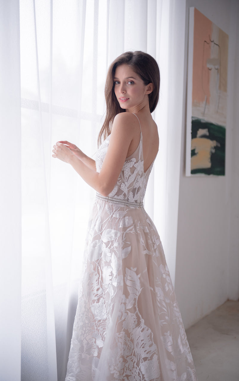 Misty Snow Floral Gown