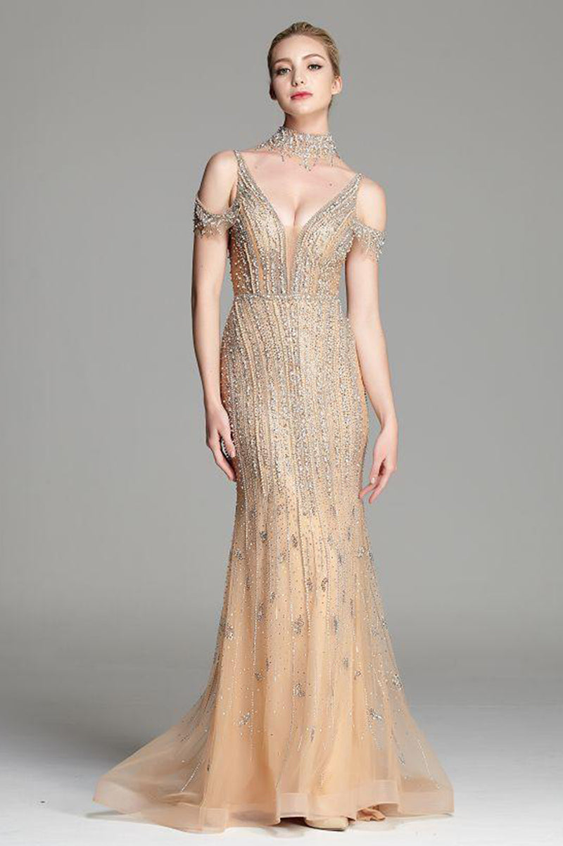 Ordette Champagne Gold Embroidered Gown