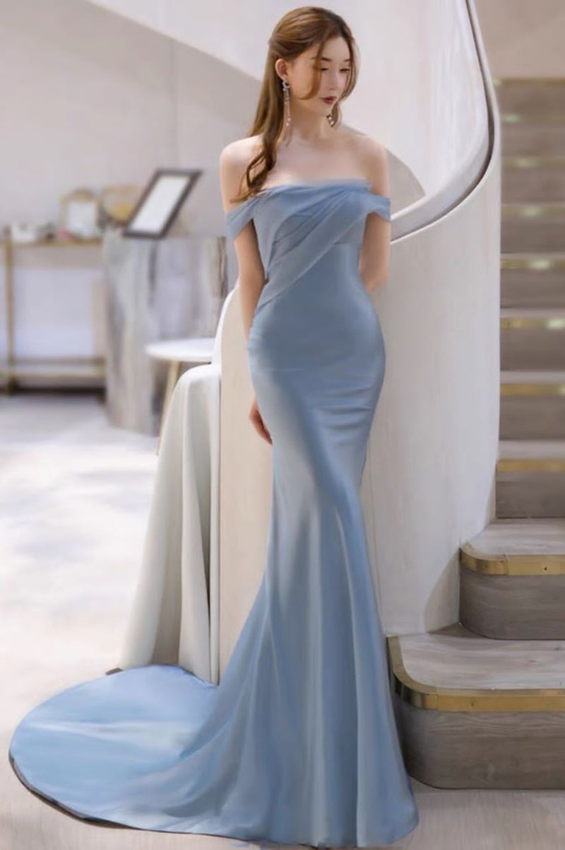 Celia Mermaid Off Shoulder Blue Gown