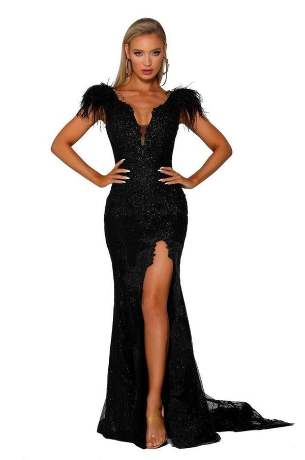 PS Emperor Furry Feather Black Gown