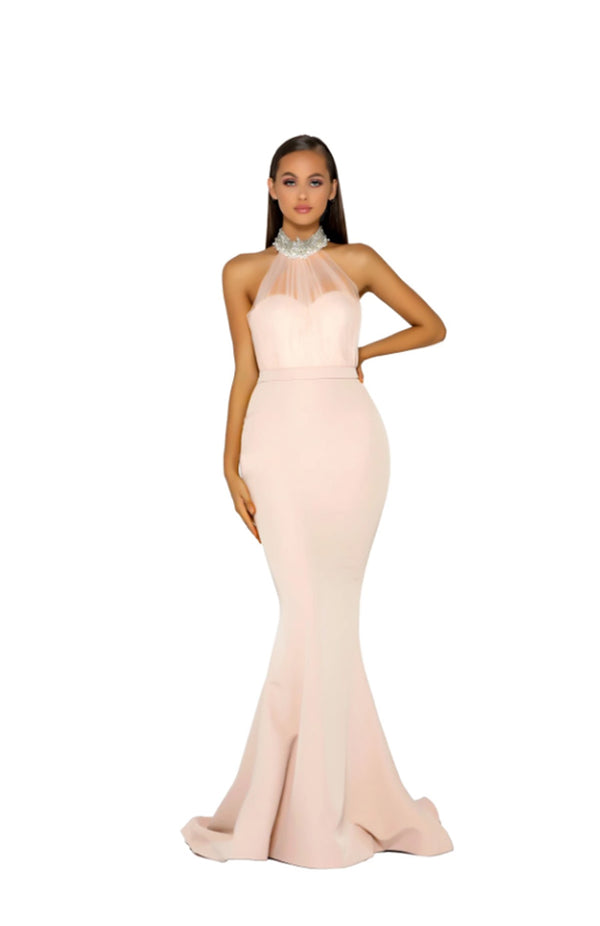 PS Stone Halter Sheer Gown