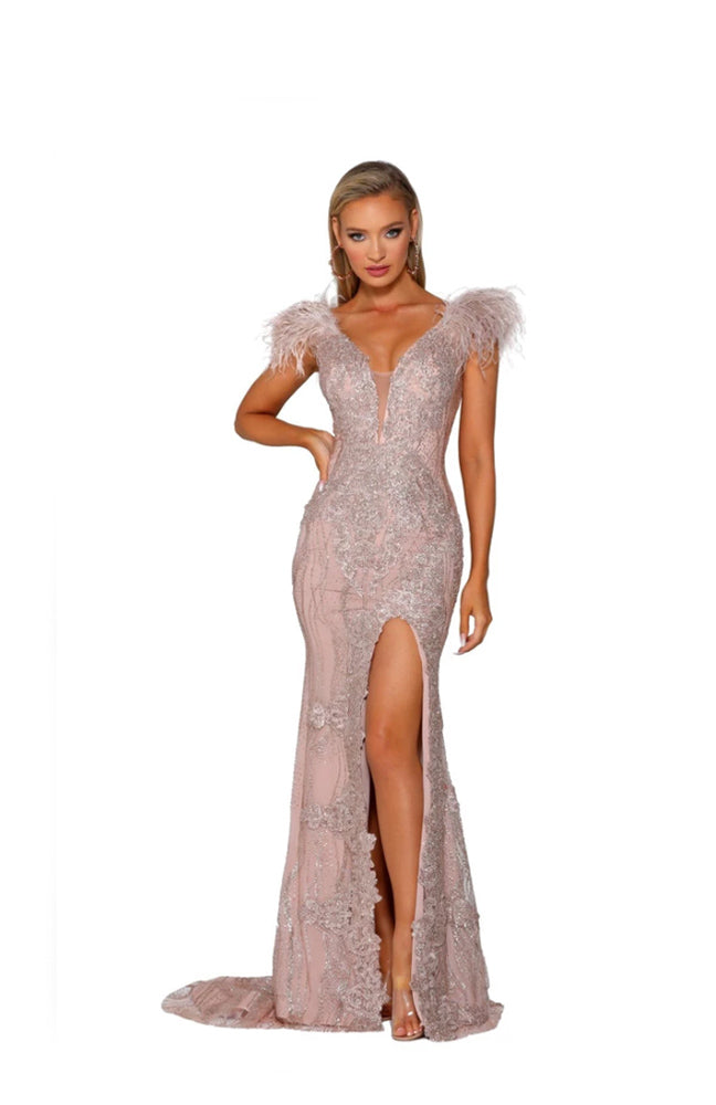 PS Emperor Rose Gold Furry Feather Gown