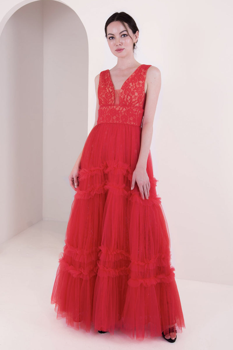 Hygea Ruffle Red Tulle Gown