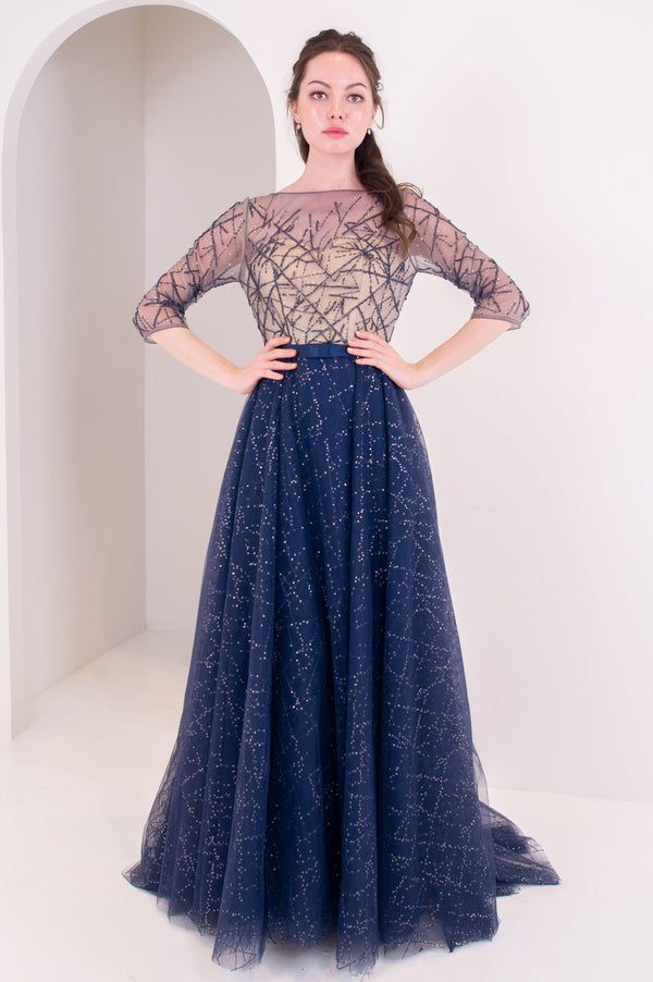 Sparkles Line Navy Gown