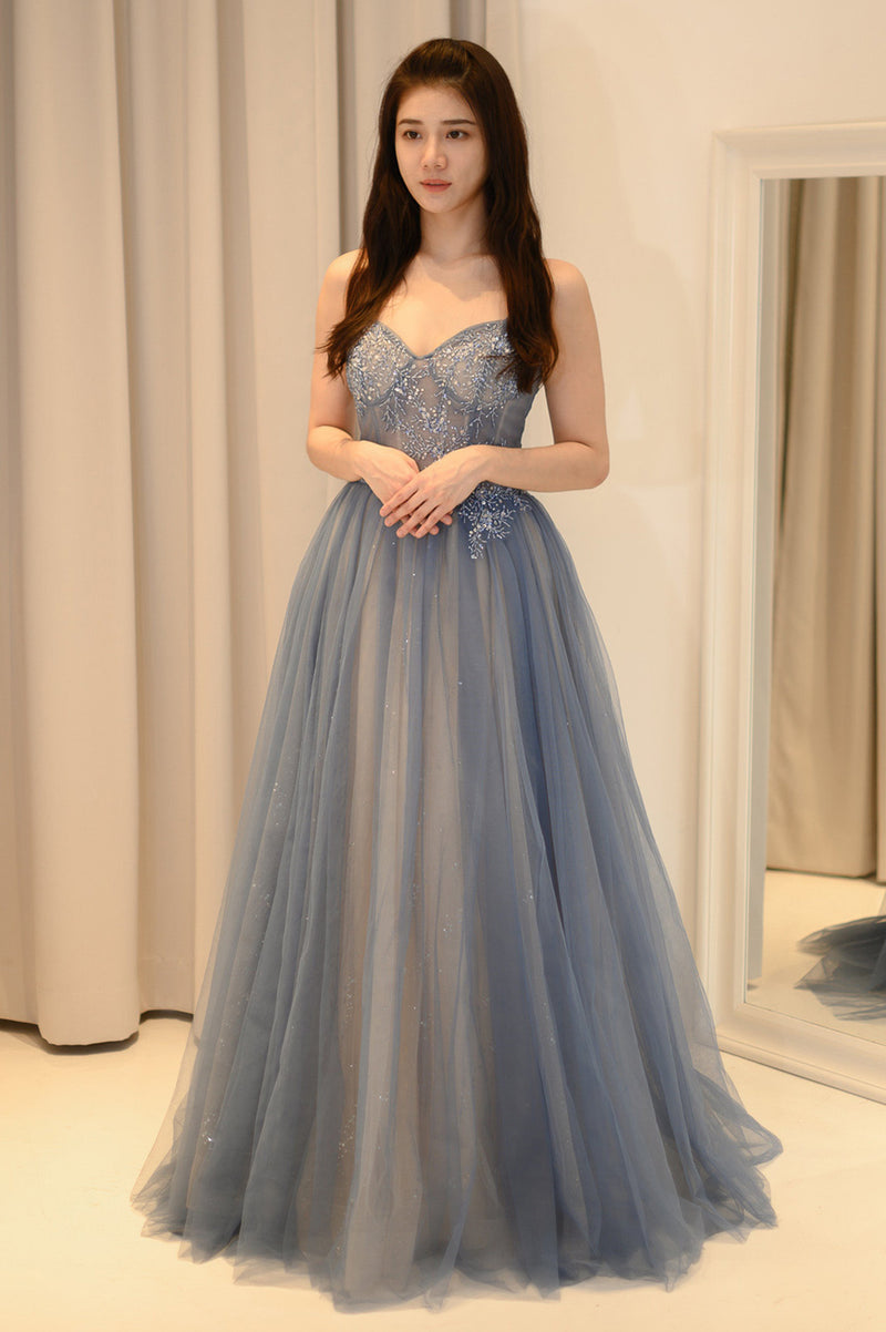 Stardust Aurora Dusty Blue Sheer Gown