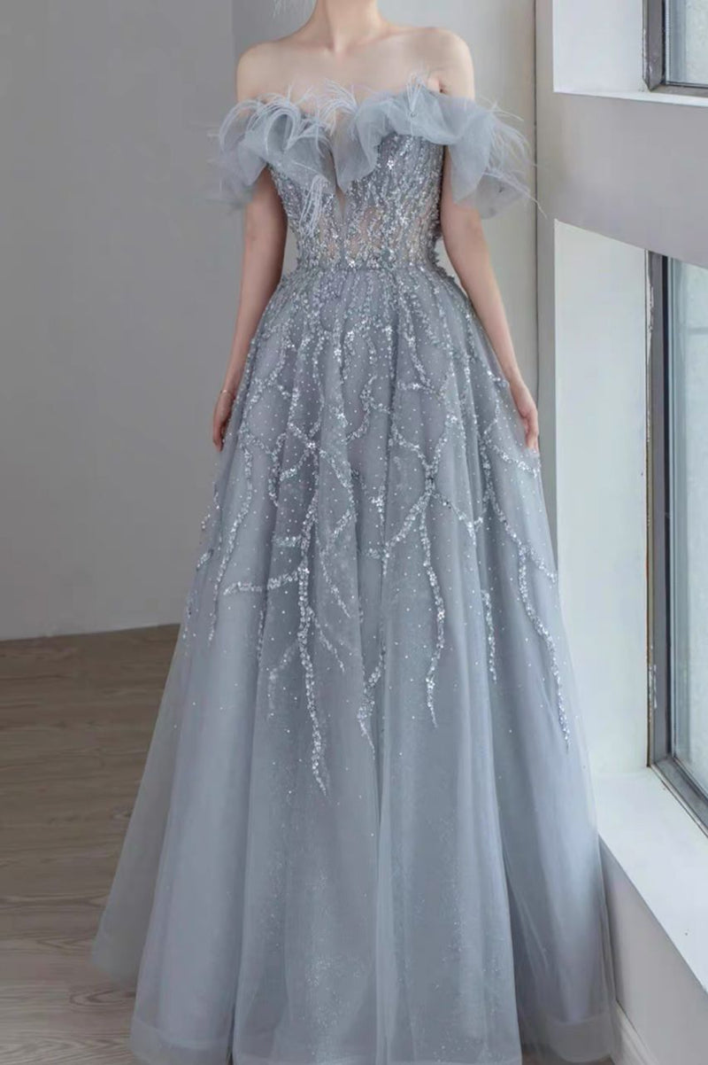 Cassandra Off Shoulder Silver Gown – GlamEdge Dress & Gown