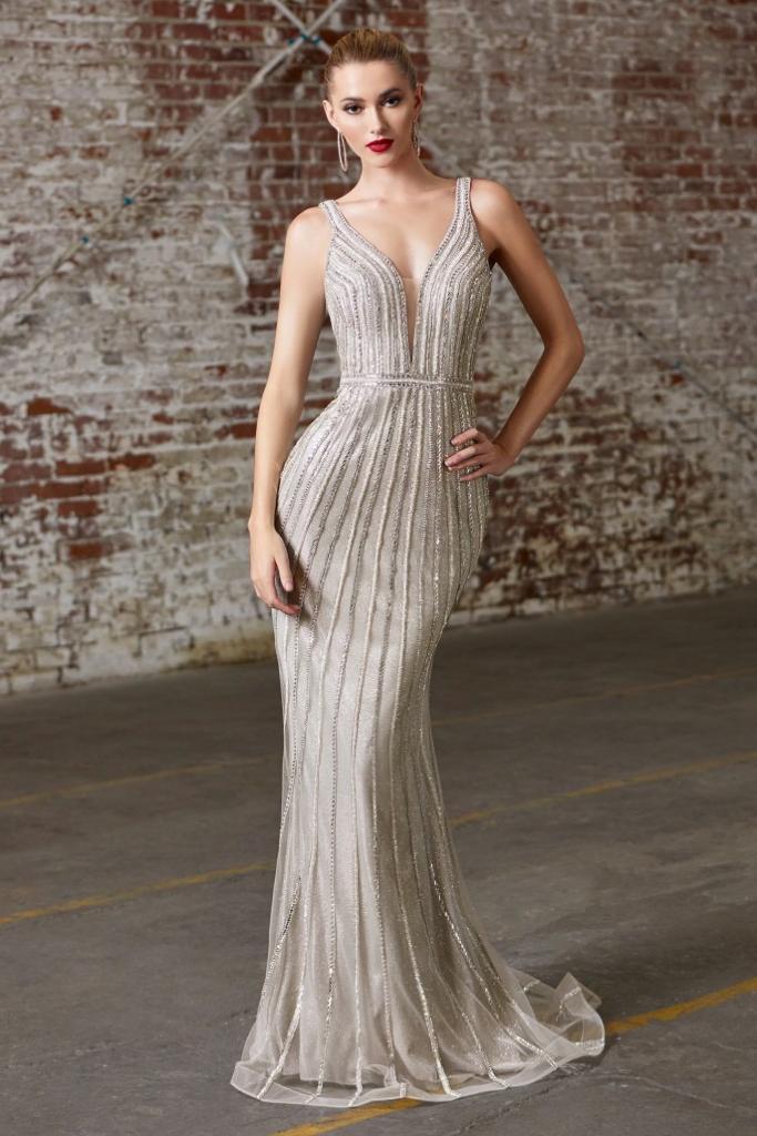 CD Blaire Platinum Embellished Mermaid Gown