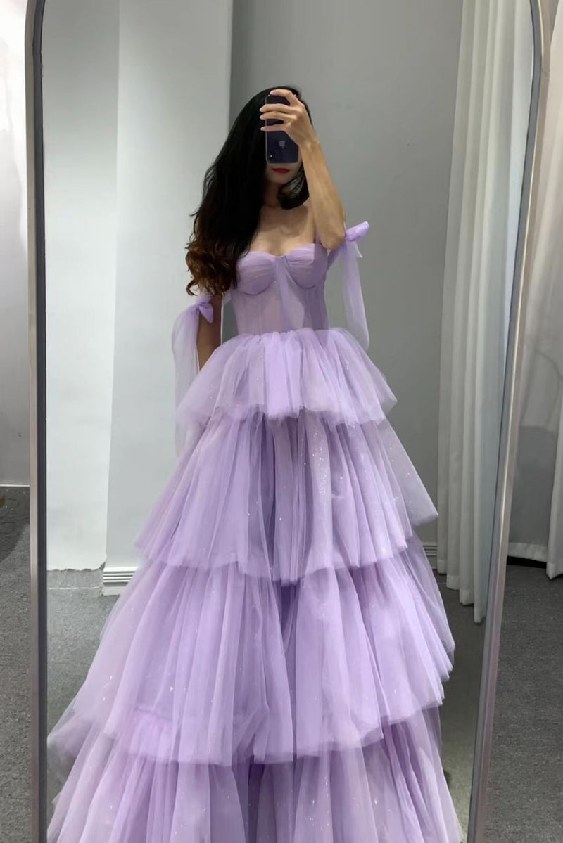 Elif Tulle Ruffle Lavender Ballgown