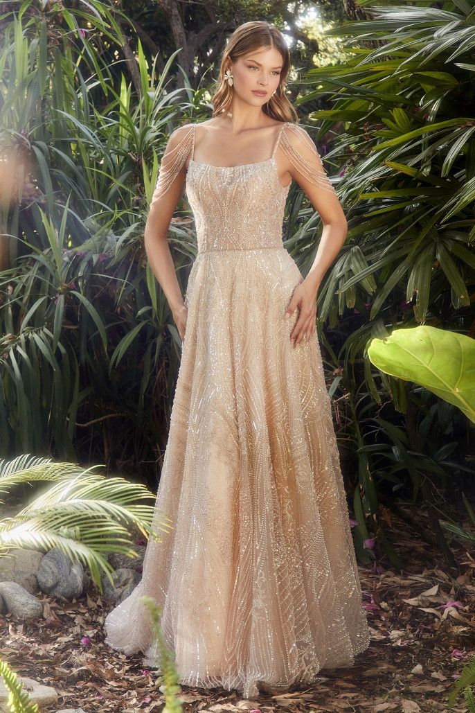 AL Jale Beaded Champagne Gown