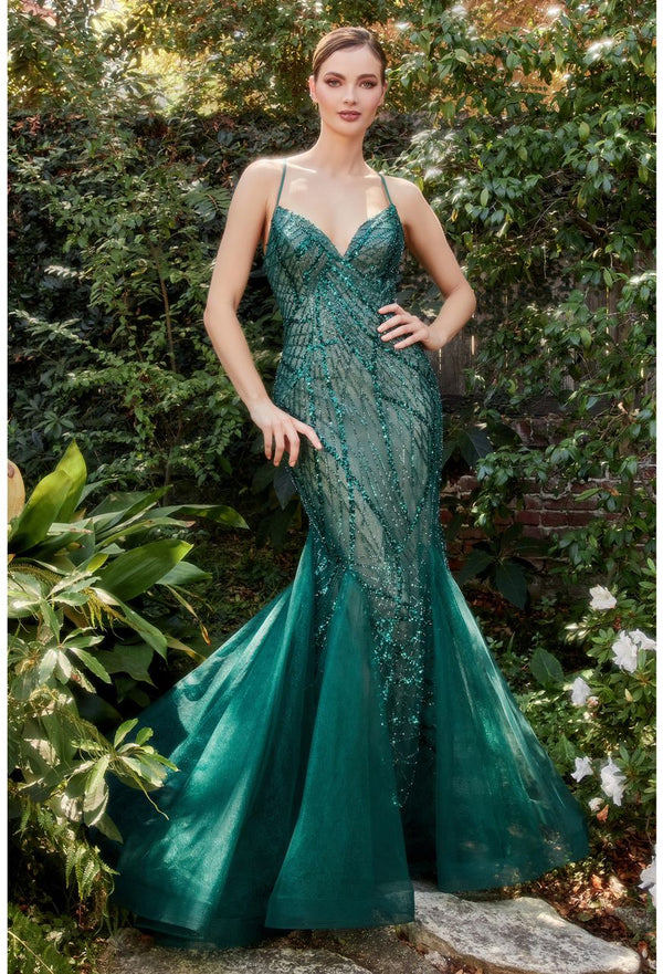 AL Elise Embellished Emerald Gown