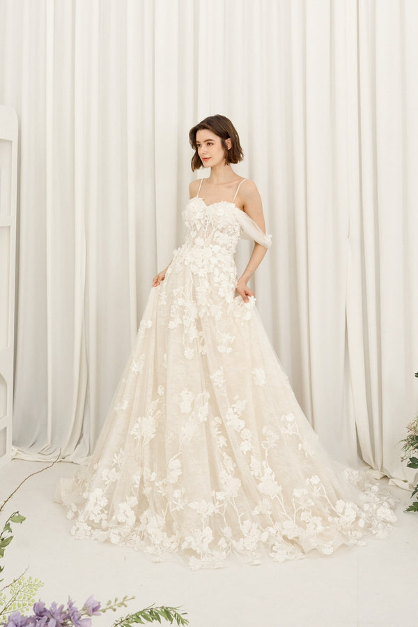 Julia Enchanted White Floral Ballgown With Overskirt