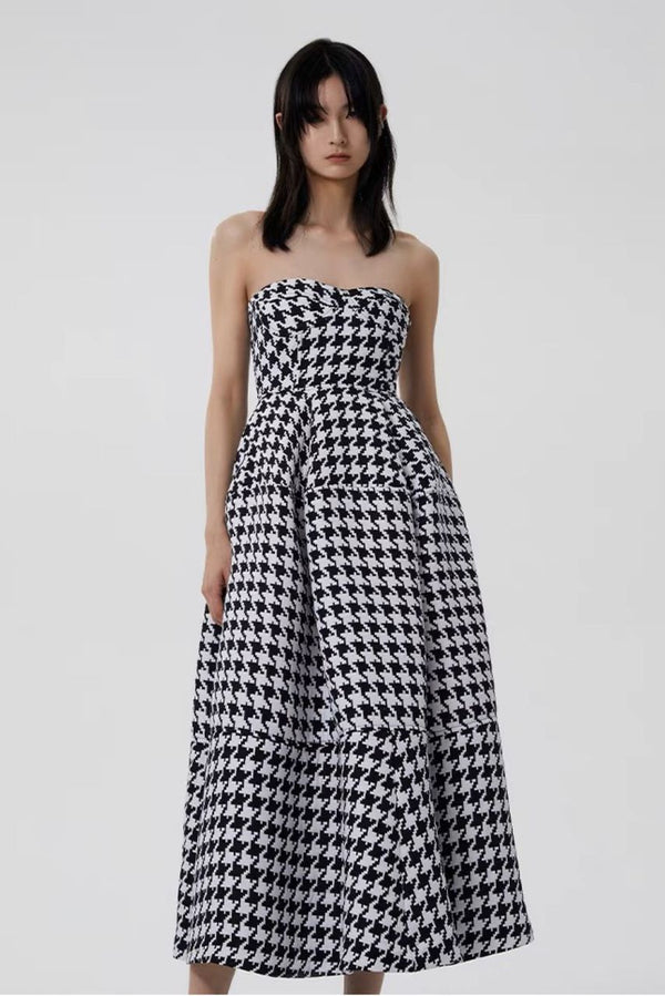 Mono Houndstooth Cocktail Dress