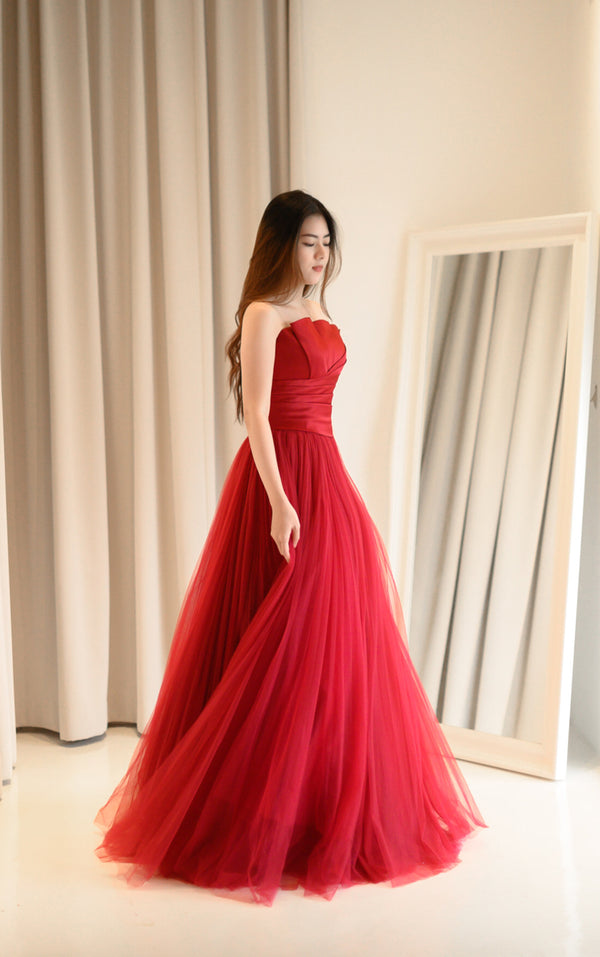 Zoya Fancy Red Tulle Gown