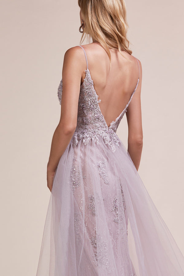 AL Mauve Lace Tulle Overskirt Gown