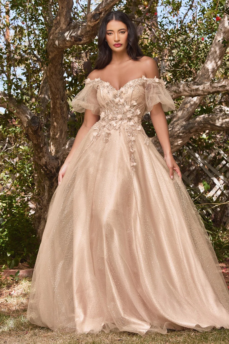 CD Anyssa Champagne Puffy Sleeve Gown – GlamEdge Dress & Gown