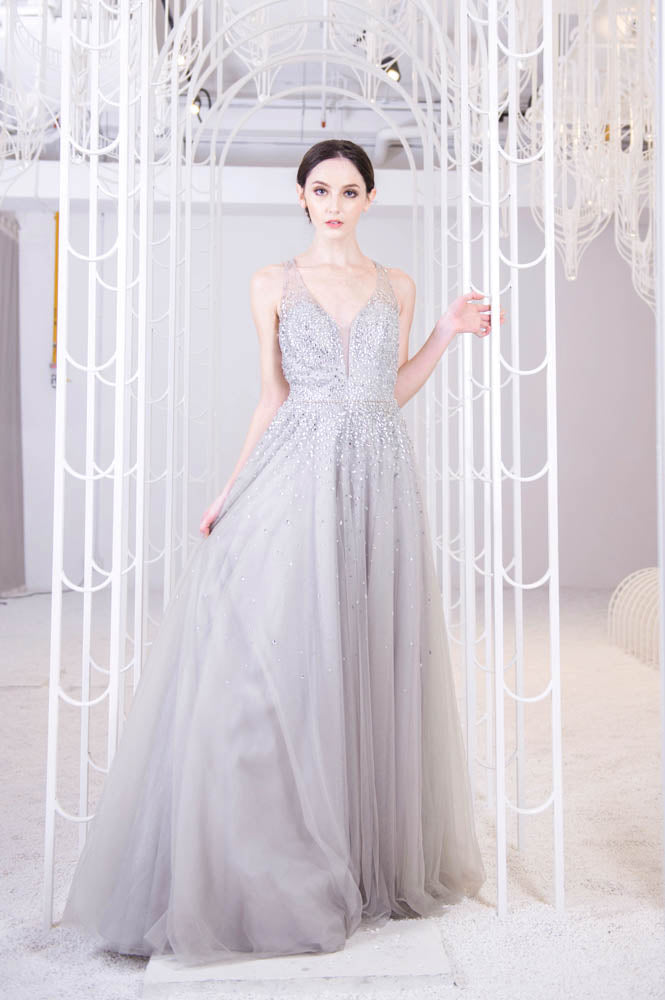 J Cyrena Crystal Grey Gown